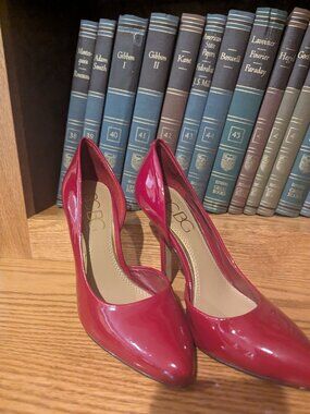 BCBG Paris Red Patent D'Orsay Pumps Size 6B/36 Pointed Toe Stiletto Heels